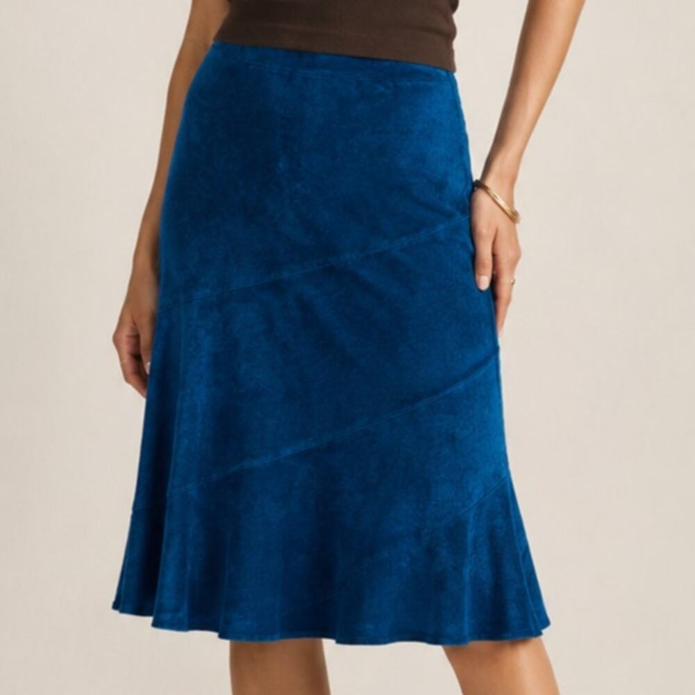 TanJay Petites Vegan Suede A-Line Midi Skirt Teal Office Core 10P